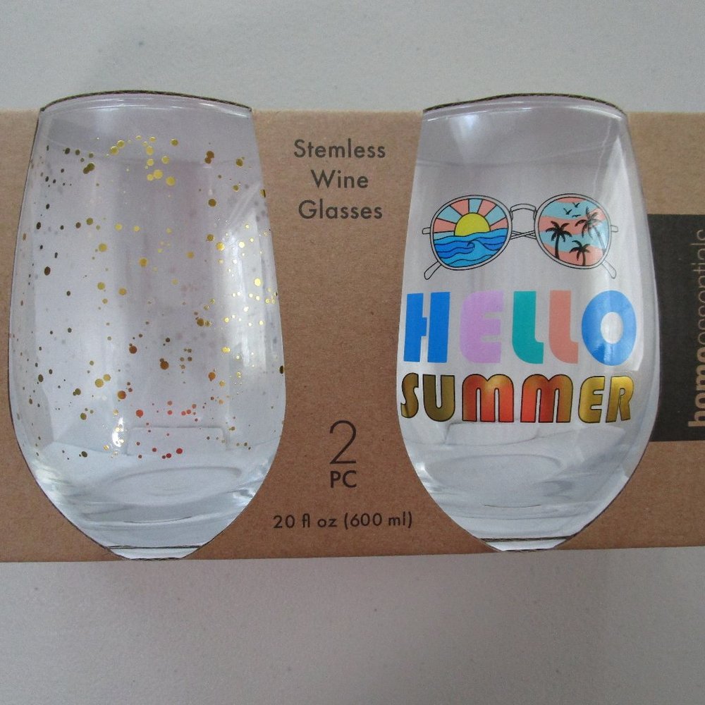 Hello Summer plastic stemless wine glasses NWT